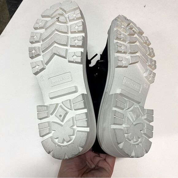 PORTLAND Boot Company Canvas Lug Sole lace up Y2K zip up moto combat boots 6 - Picture 9 of 10